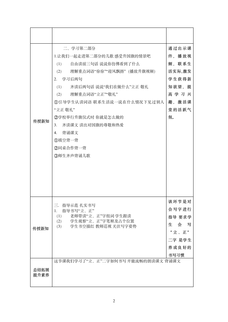 10升国旗 第二课时 教学设计(表格式).doc第2页