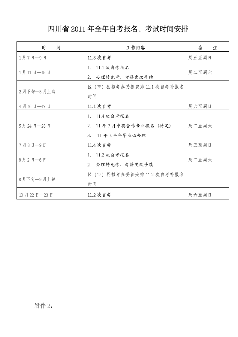 58-四川省2011年全年自考报名、考试时间安排第1页