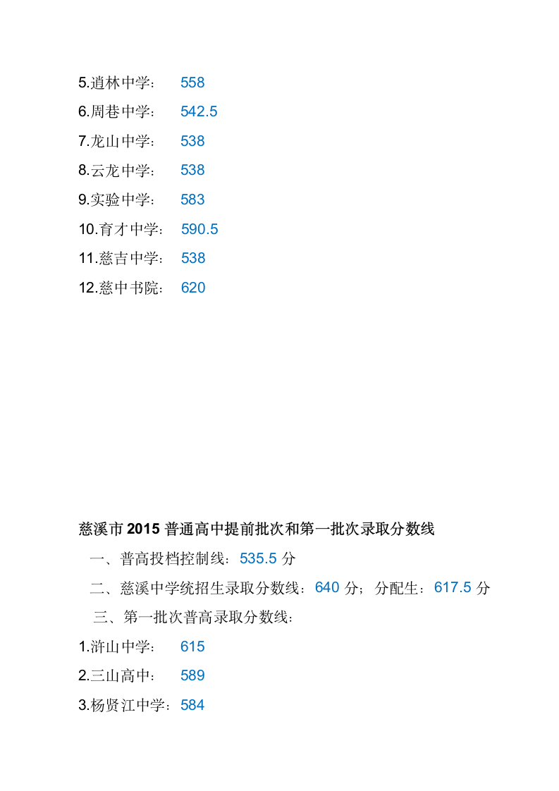 慈溪市2013年普通高中提前批次和第一批次录取分数线第3页