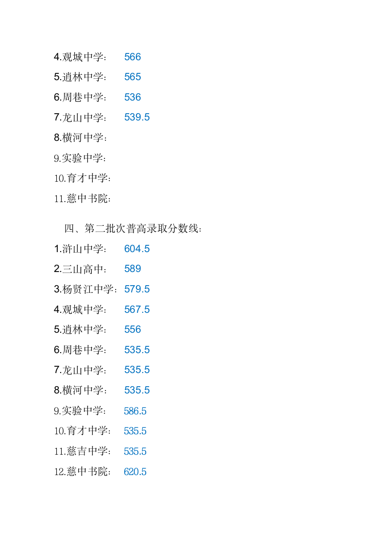 慈溪市2013年普通高中提前批次和第一批次录取分数线第4页