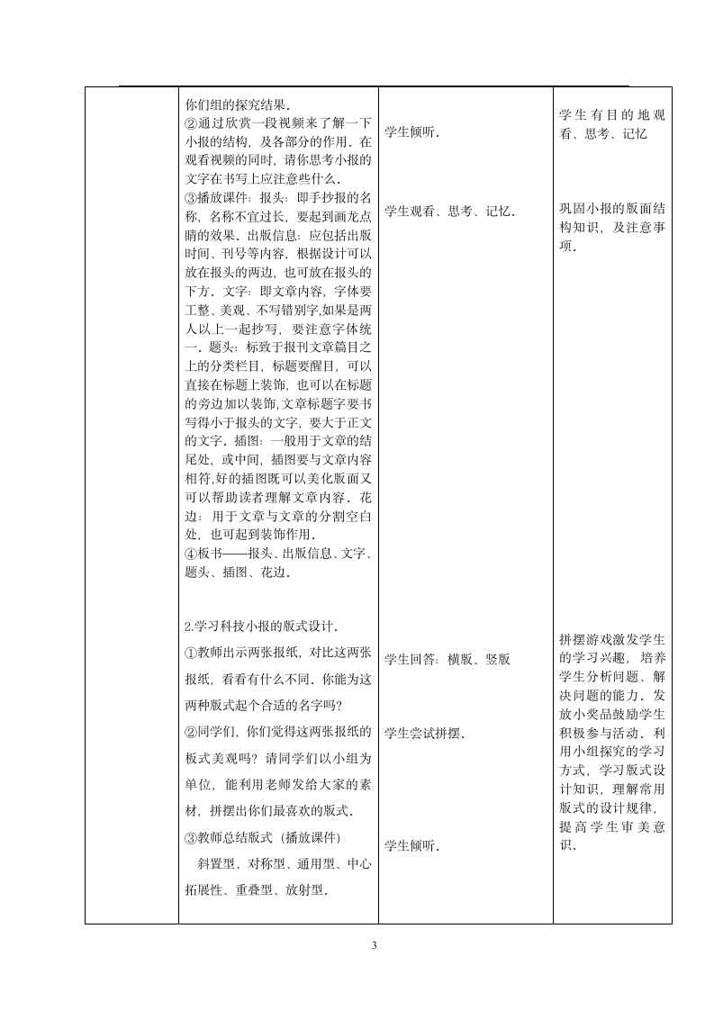 人美版（北京）  四年级上册美术 第7课  我们的科技小报 教案（表格式）.doc第3页