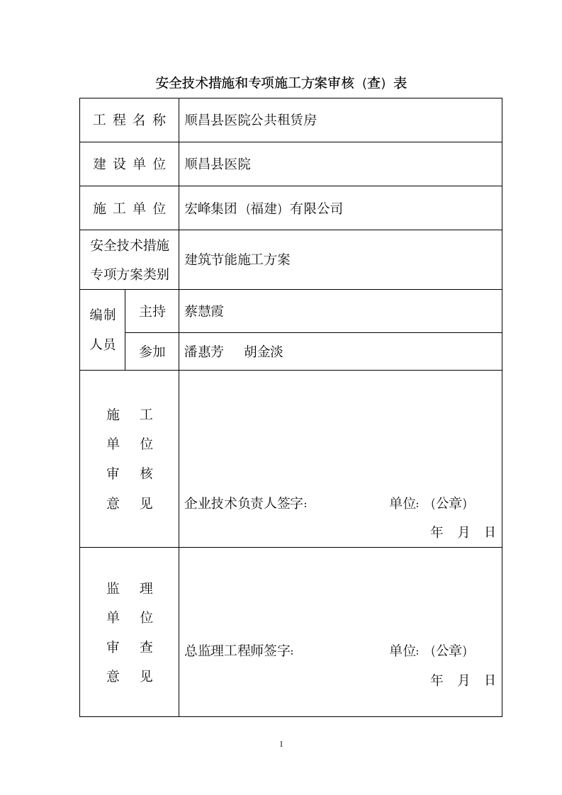 顺昌县医院公共租赁房建筑节能施工方案.doc第1页