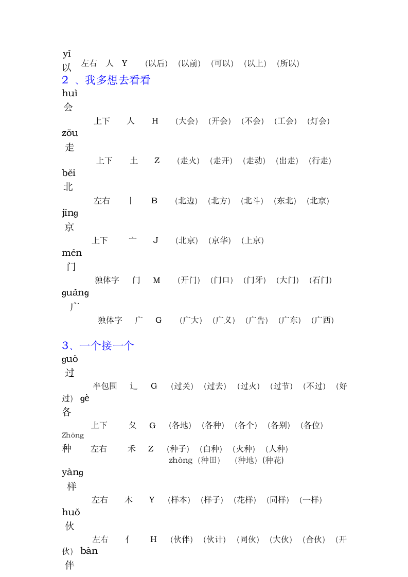 人教版小学一年级语文下册组词带拼音部首.doc第5页