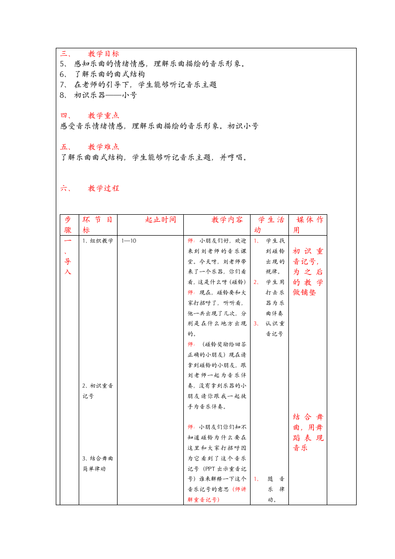 人音版  四年级下册音乐教案-1《那不勒斯舞曲》（表格式）.doc第2页