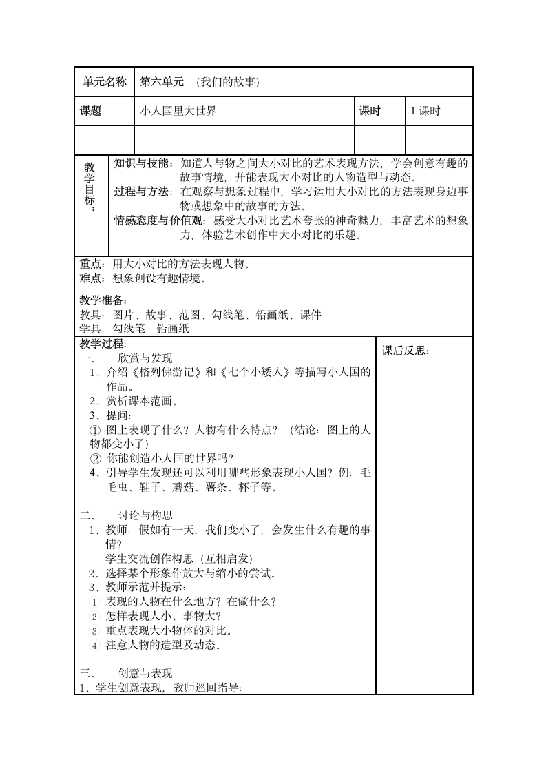 沪教版 二年级下册美术 第14课 小人国里大世界 教案（表格式）.doc第1页