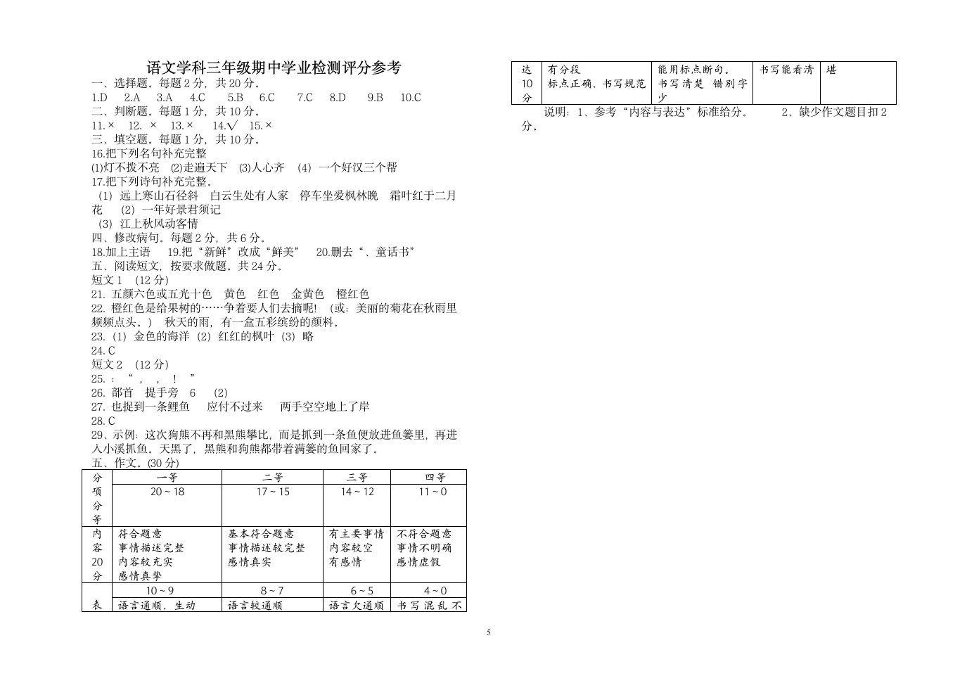 湖北武汉武昌区2021秋 语文学科三年级上册期中学业检测（含答案）.doc第5页