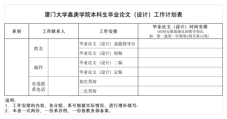 毕业论文(设计)工作计划表 - 厦门大学嘉庚学院教务部第1页