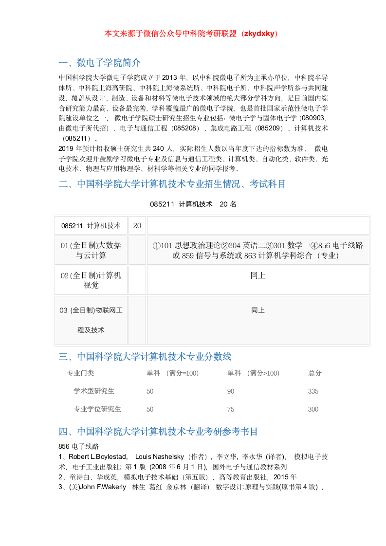 2020年中国科学院大学计算机技术考研招生情况、分数线、参考书目、录取名单、备考经验第1页