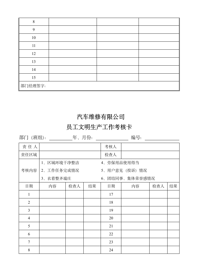 汽车维修店－汽修管理制度表格大全.doc第6页