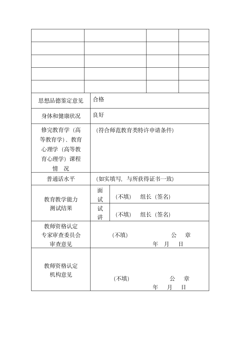 教师资格证认定申请表(模板).docx第4页