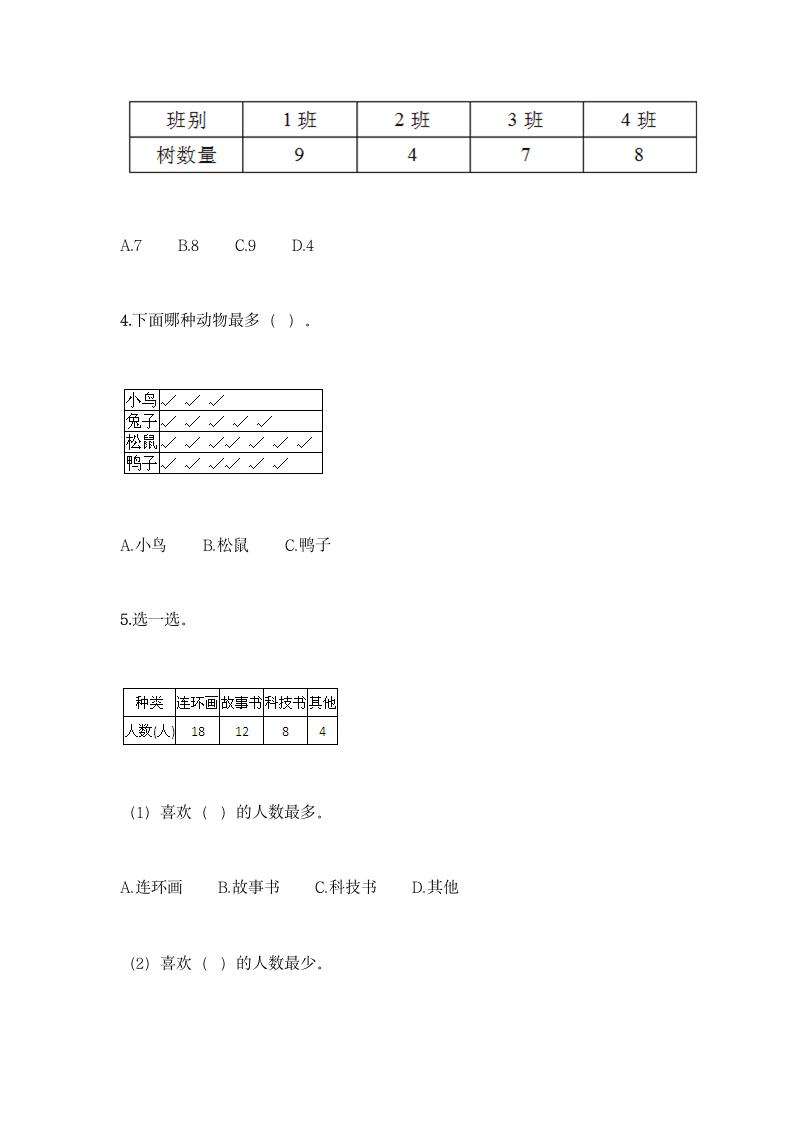 冀教版二年级上册数学第六单元 象形统计图和统计表同步练习题（含答案）.doc第2页