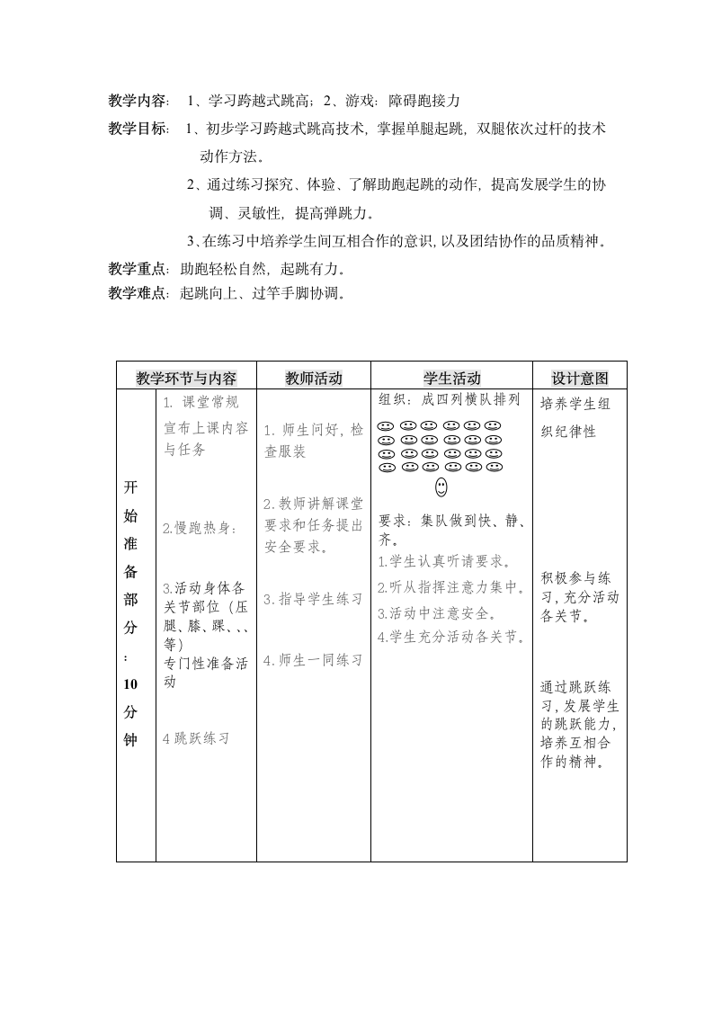 体育与健康四年级 跨越式跳高 教案.doc第2页