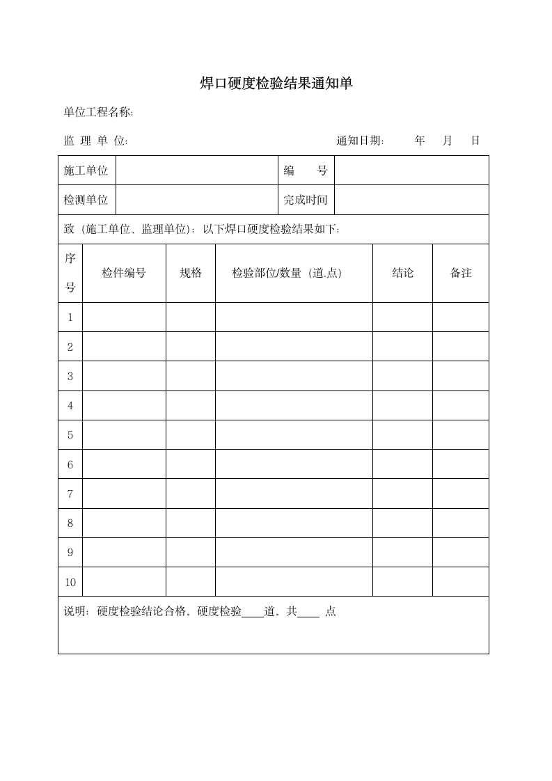 焊口硬度检验结果通知单.docx