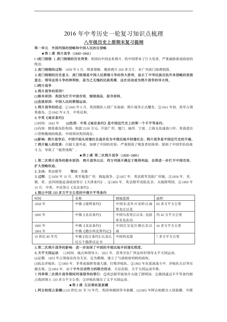 江苏省2016年中考历史一轮复习知识点梳理：中国近代史.doc第1页