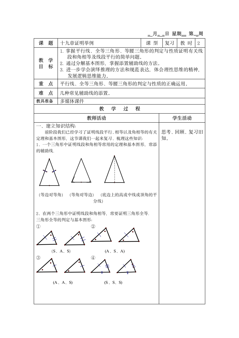 沪教版（五四学制）数学八上 第19章《证明举例》复习课教案（表格式）.doc第1页