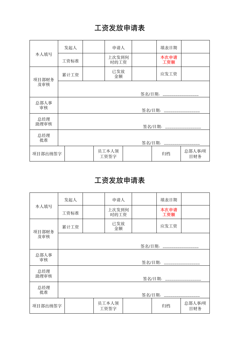 工资发放申请表.docx