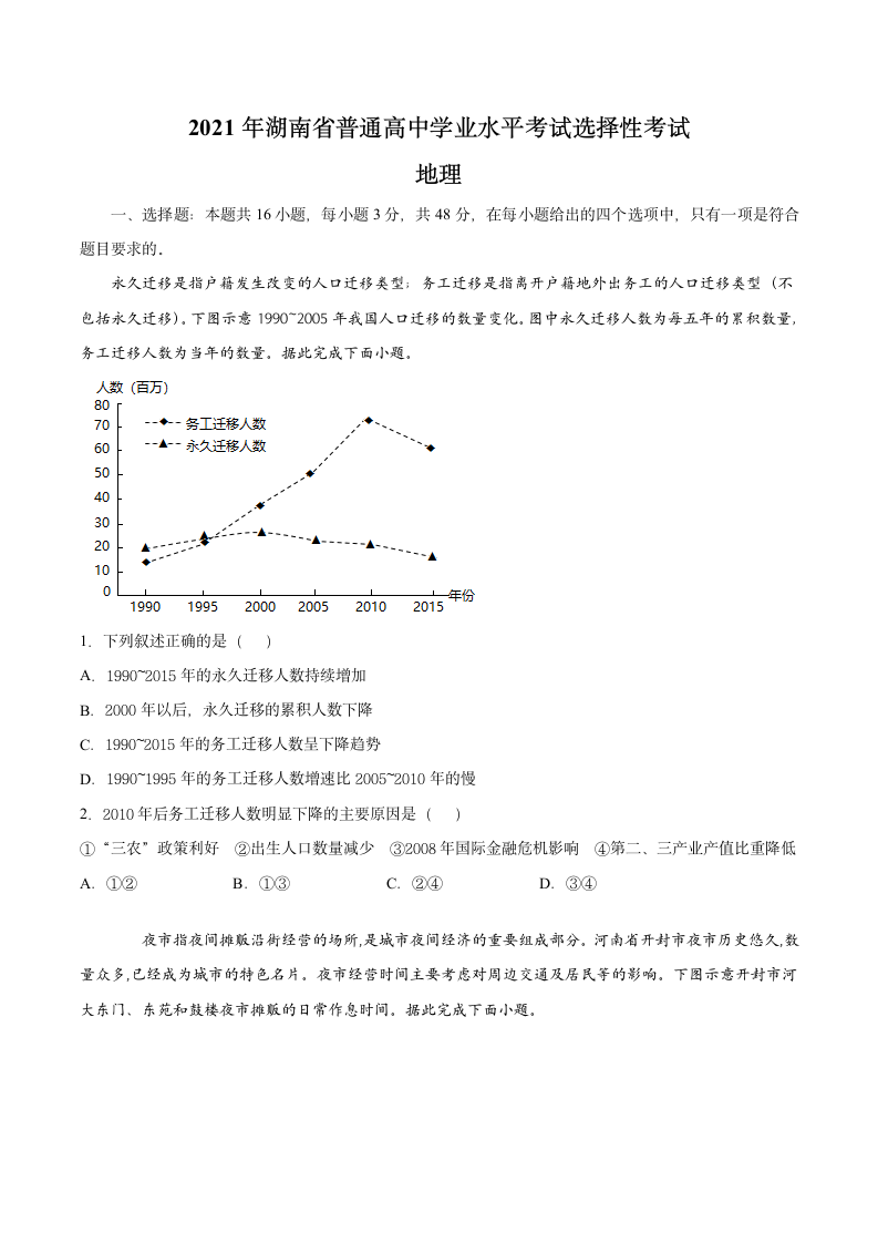 2021年湖南卷地理高考真题第1页