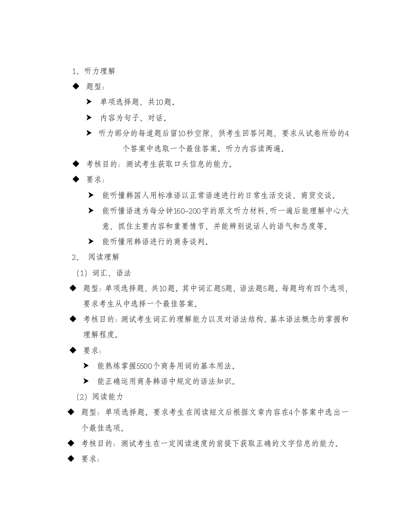 国际商务韩语等级考试(初级)考试大纲第2页