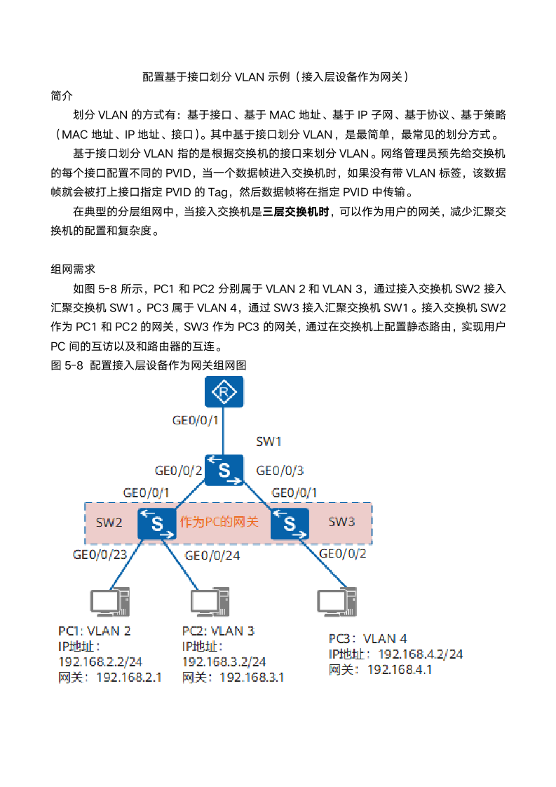 基于接口划分VLAN示例（接入层作为网关）第1页