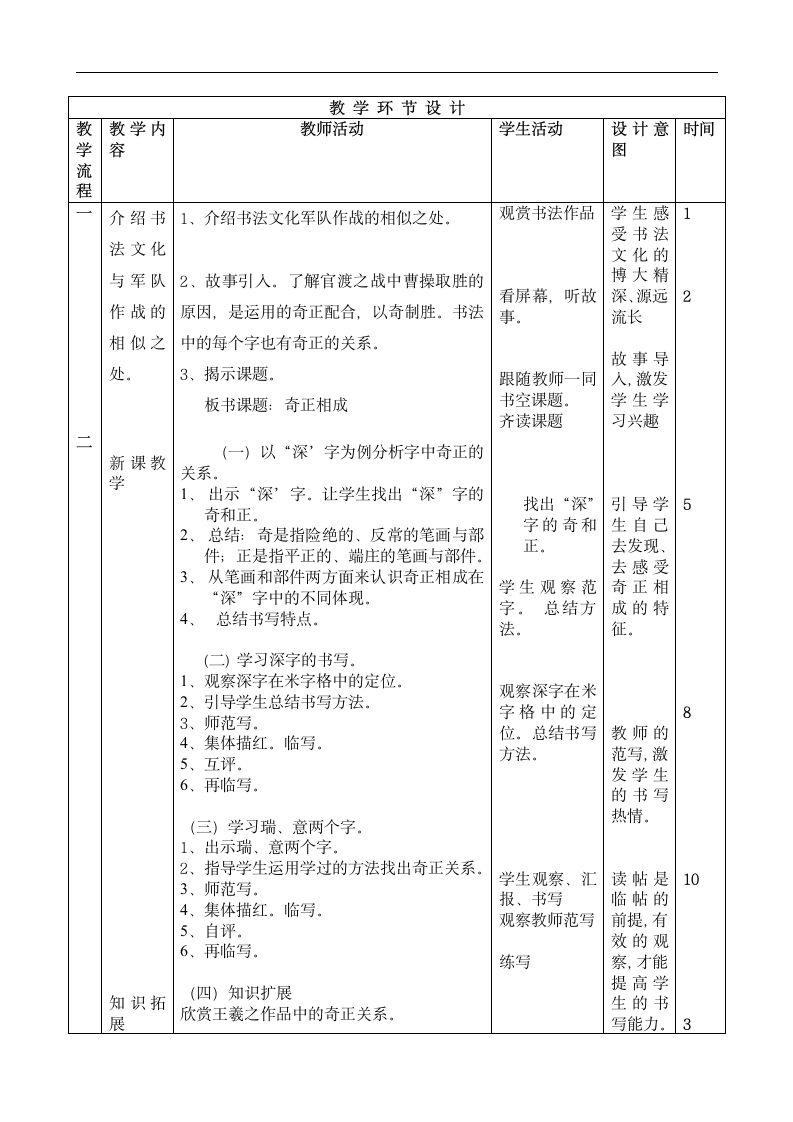 北师大版五年级下册书法第三单元 第10课奇正相成 教案（表格式）.doc第2页