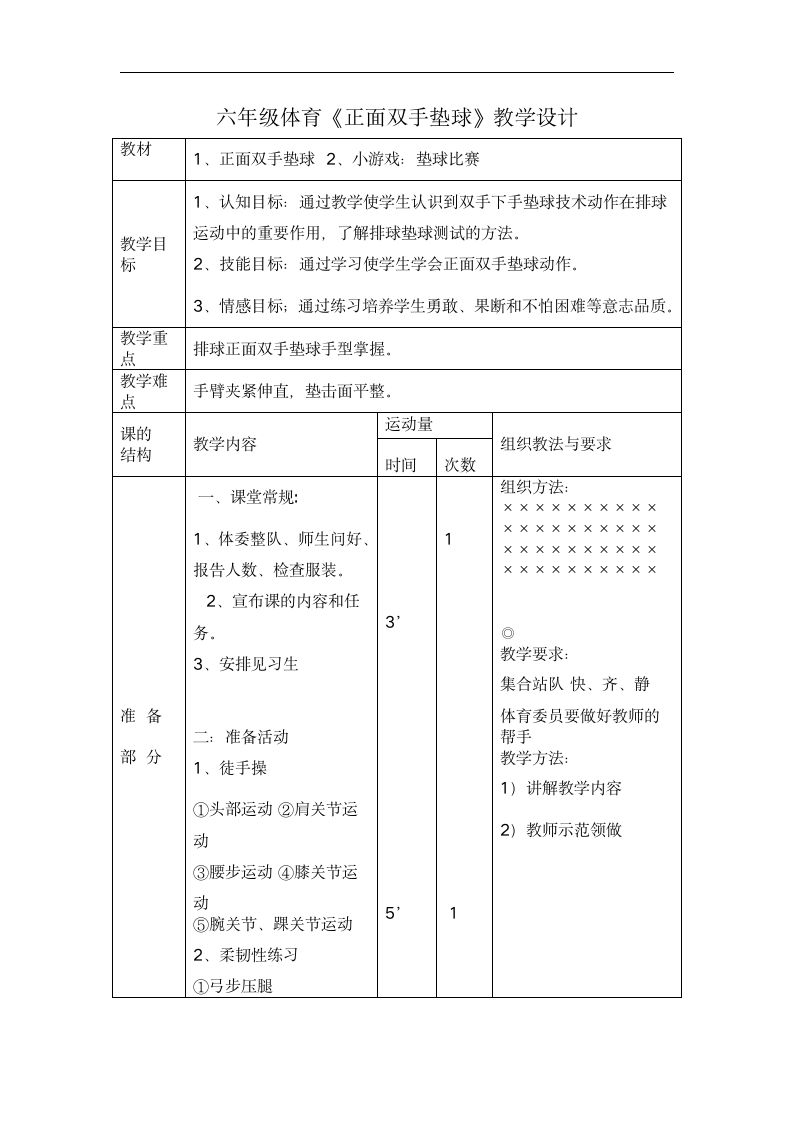 六年级体育《正面双手垫球》教学设计.doc第1页