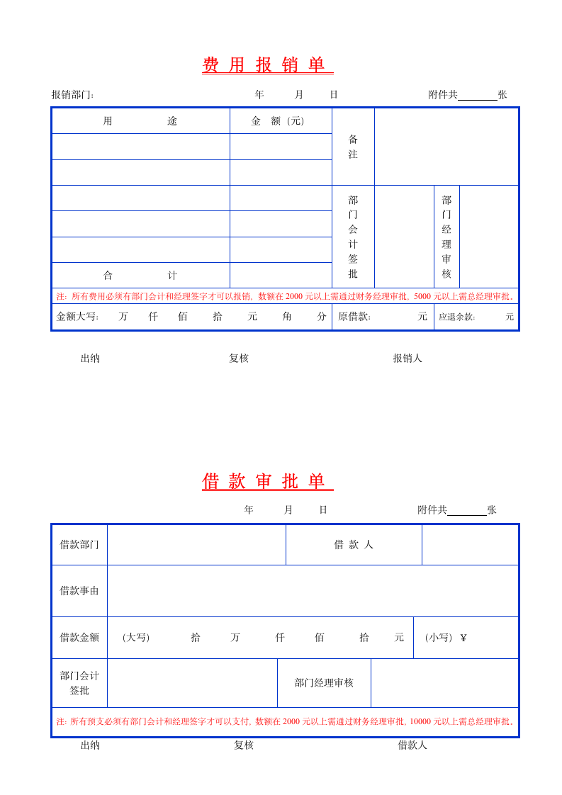 费用报销单表格模板Word模板.docx第1页