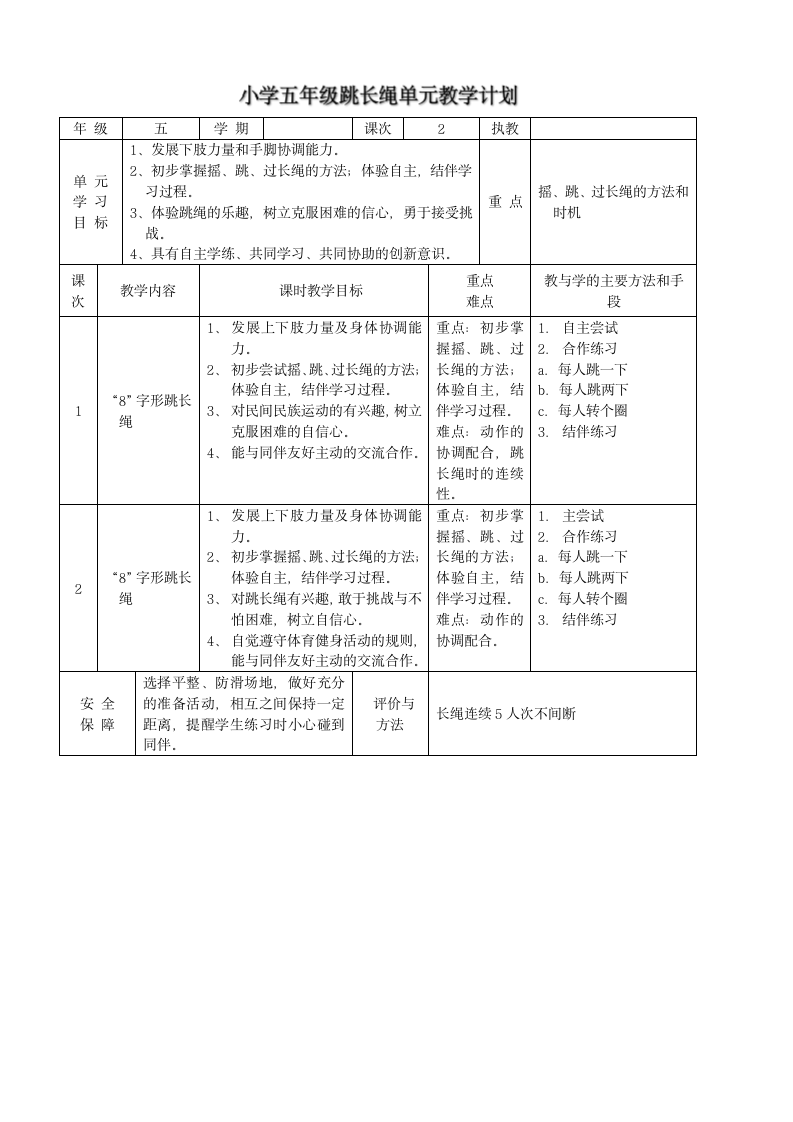 小学五年级体育各项目单元教学.doc第5页