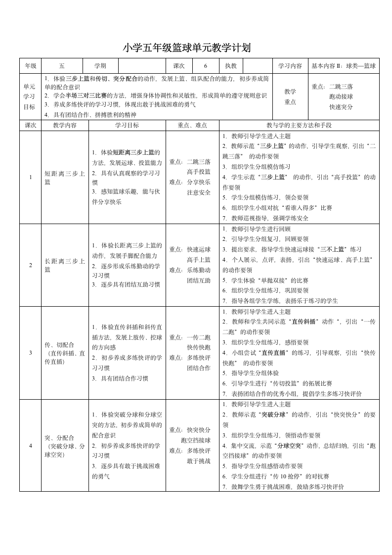 小学五年级体育各项目单元教学.doc第8页