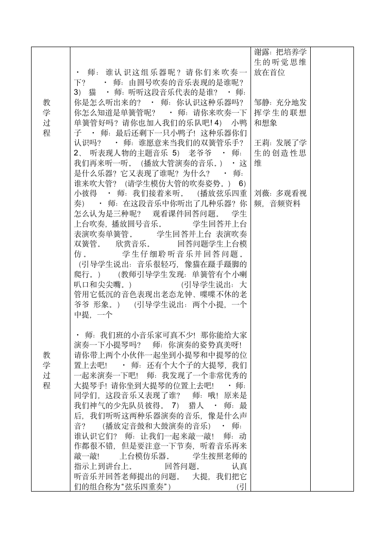 人教版五年级上册音乐第四单元 欣赏 彼得与狼 教案（表格式）.doc第2页