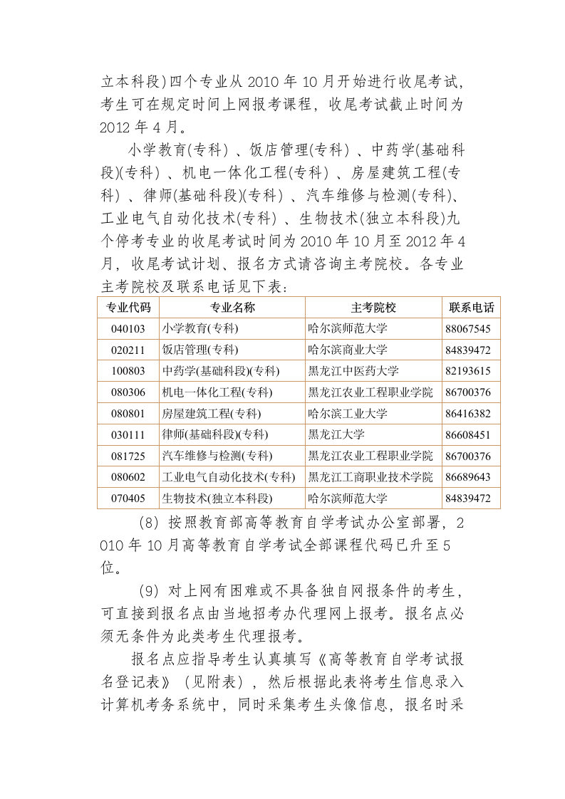 黑龙江2010年下半年自学考试报名报考通知第4页