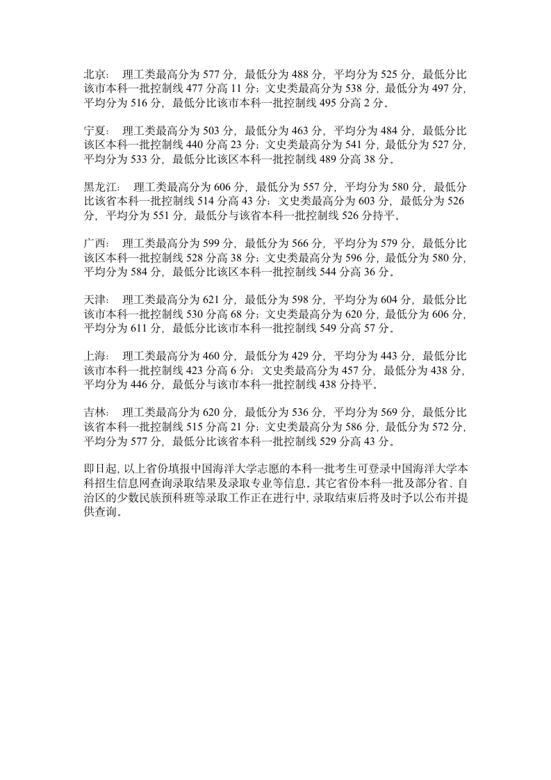 中国海洋大学2012年高招录取分数线第2页