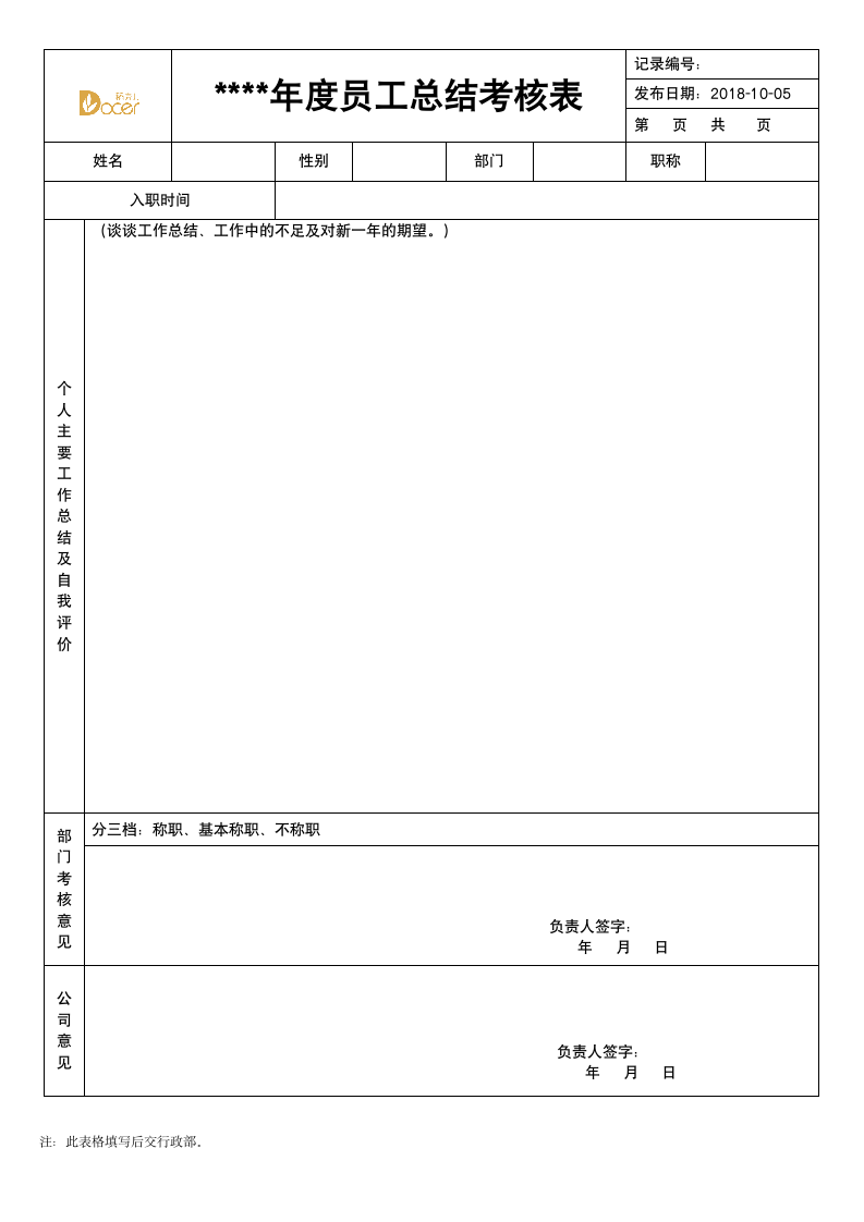 年度员工总结考核表.doc第1页