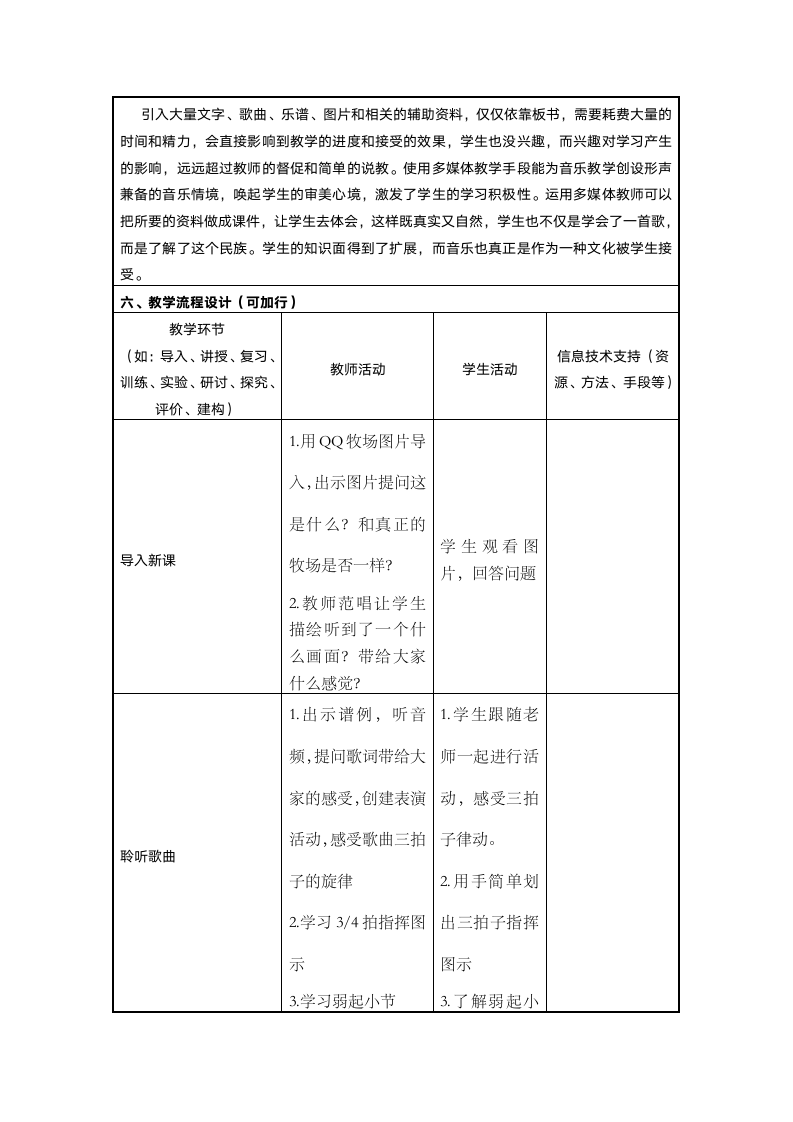 人音版 （五线谱） 五年级上册音乐 4牧场上的家   ︳教案（表格式）.doc第2页