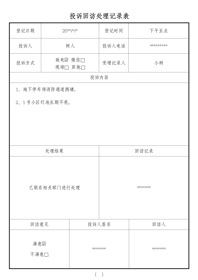 投诉回访处理记录表.docx第1页