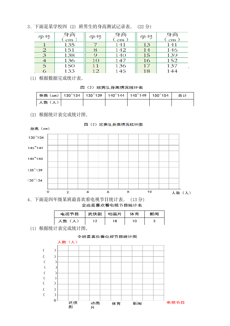 人教版四年级上册数学第7单元 条形统计图测试卷（含答案）.doc第3页