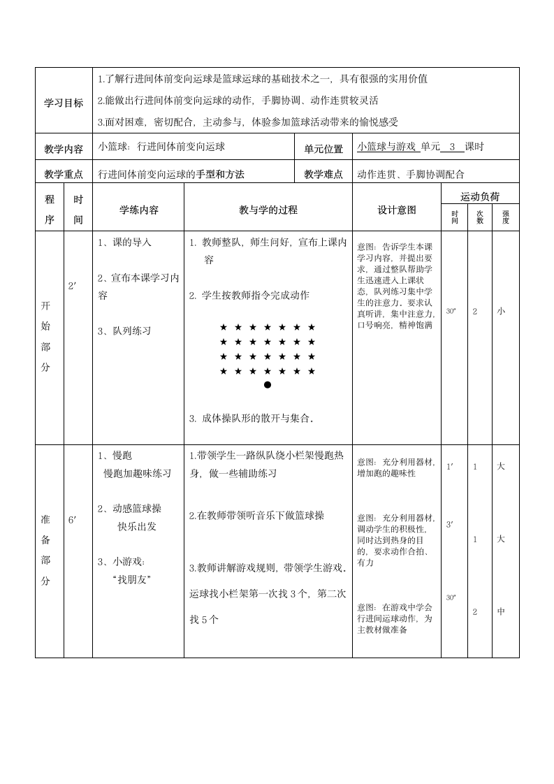 通用版 体育 五年级上册 水平三 小篮球：行进间体前变向运球 教案（表格式）.doc第2页