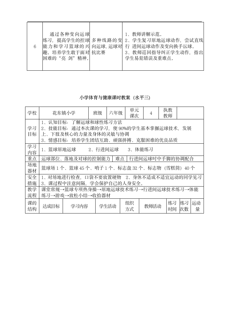 全国通用 五年级下册体育  篮球基本技术学习 教案.doc第4页