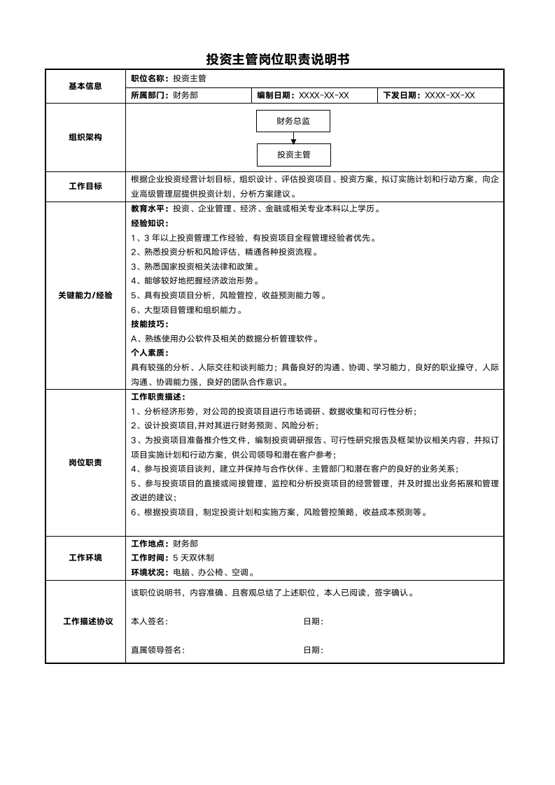 投资主管岗位职责说明书.docx第1页