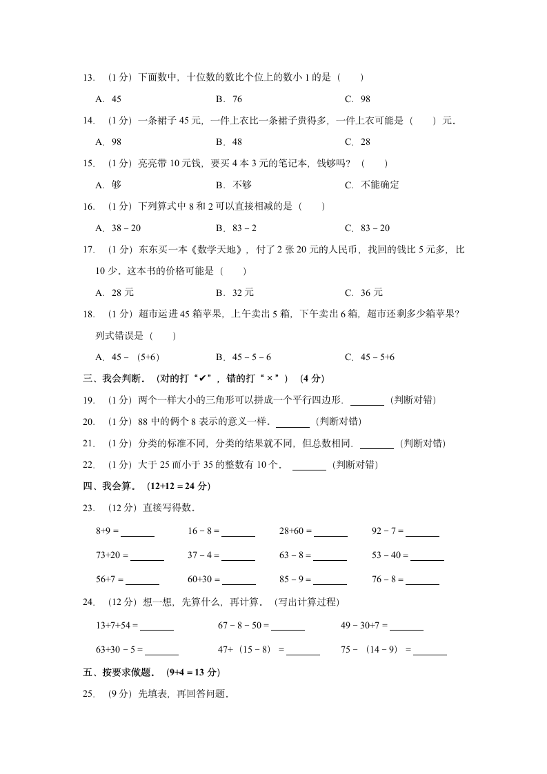 2021-2022学年河南省南阳市南召县一年级（下）期末数学试卷（含答案）.doc第2页