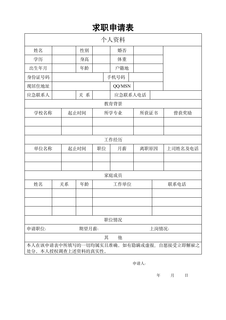 求职申请表模板.docx第1页