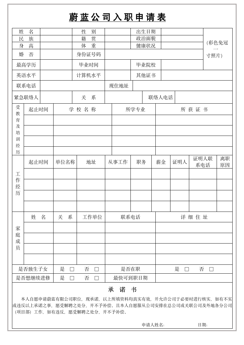 公司入职申请表.docx第1页