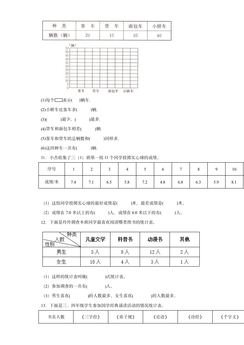 北京版2021-2022学年数学三年级下册 第九单元整理数据单元测试（带答案）.doc第3页