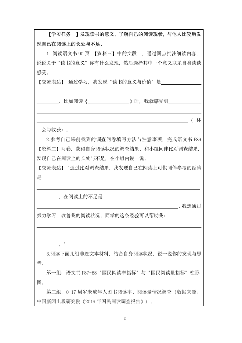 部编人教版七年级语文上册 《少年正是读书时》学习任务单（表格式）.doc第2页