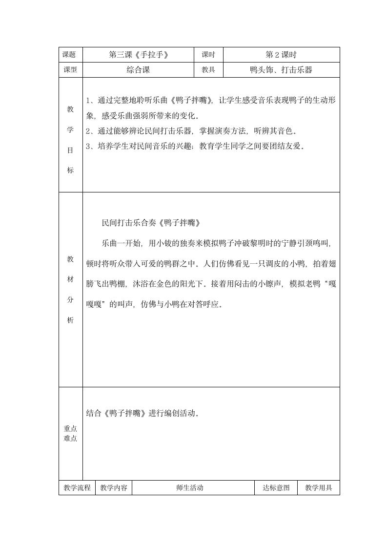 人音版音乐一年级下册 3.2鸭子拌嘴教案.doc第1页