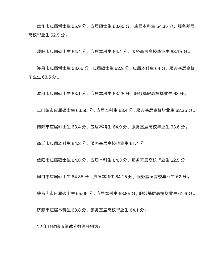 河南省历年省选调生分数线(最新)第6页