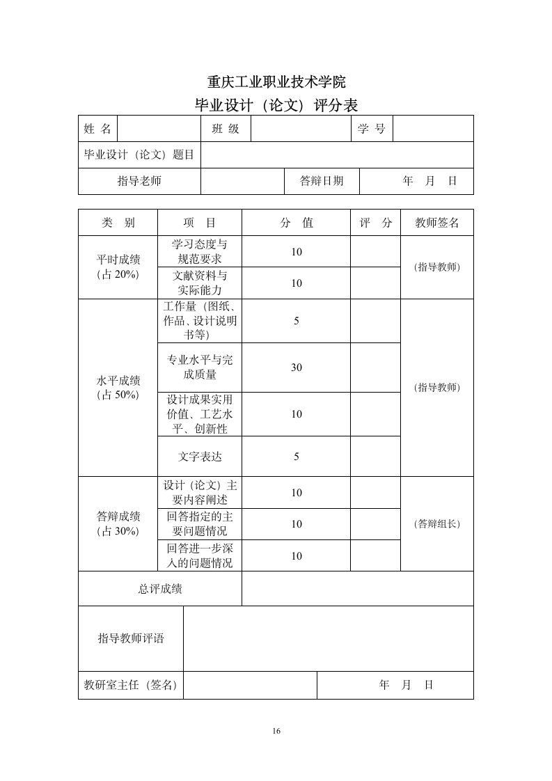 重庆工业职业技术学院毕业设计(论文)指导要求第16页