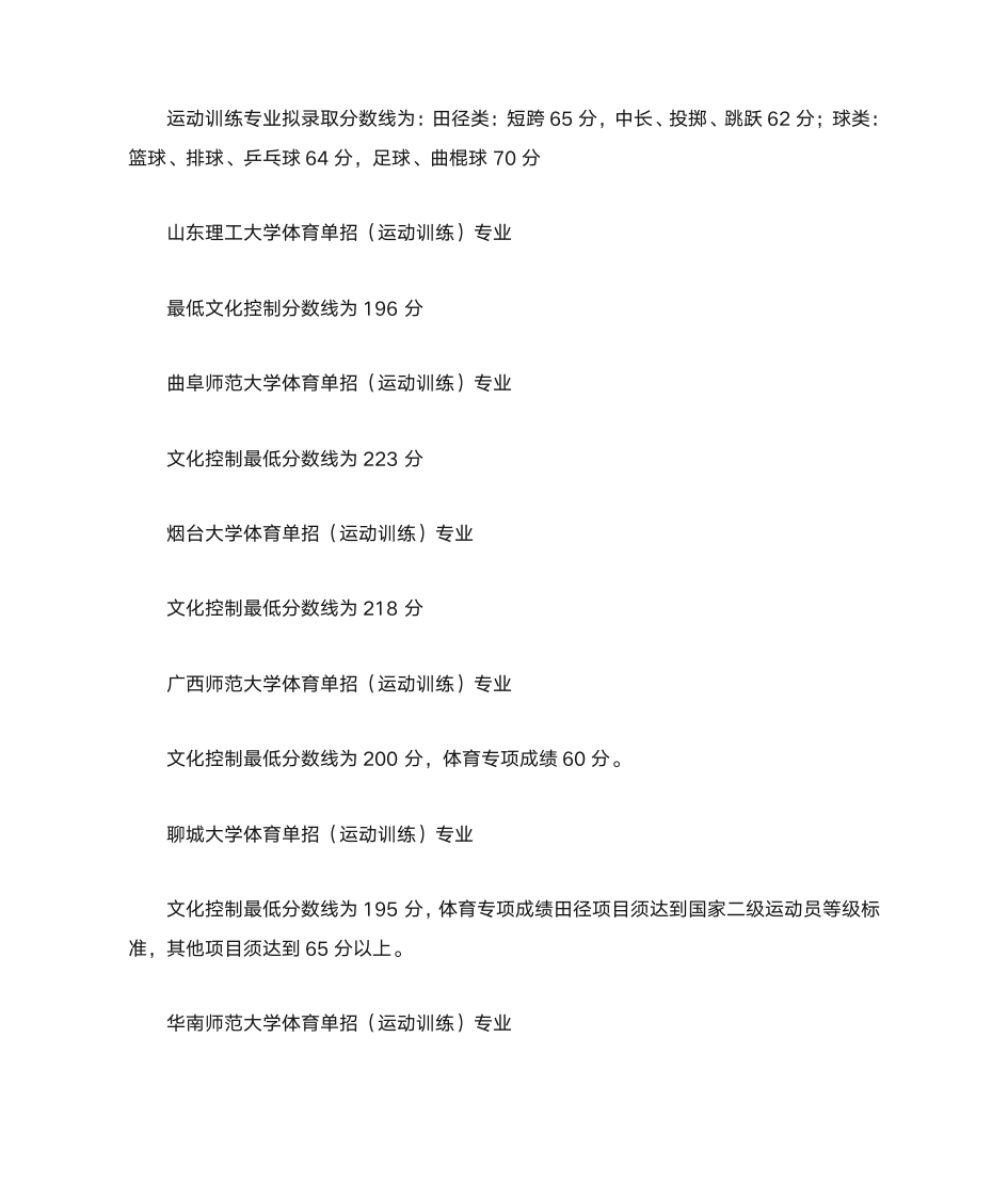 2014全国各体育学院的录取分数线第3页