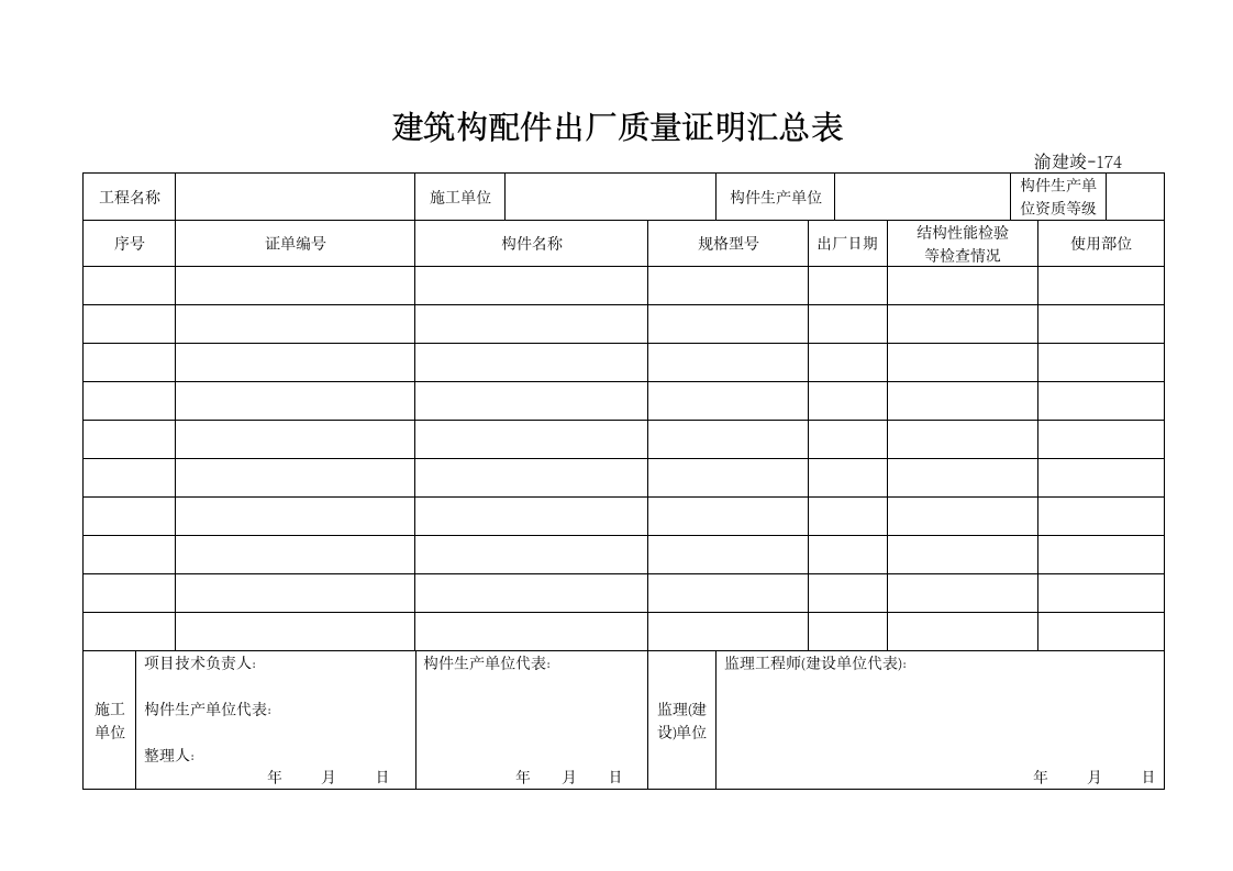 建筑构配件出厂质量证明汇总表.doc第1页