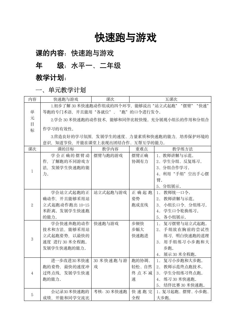 二年级体育教案-快速跑与游戏全国通用.doc第1页