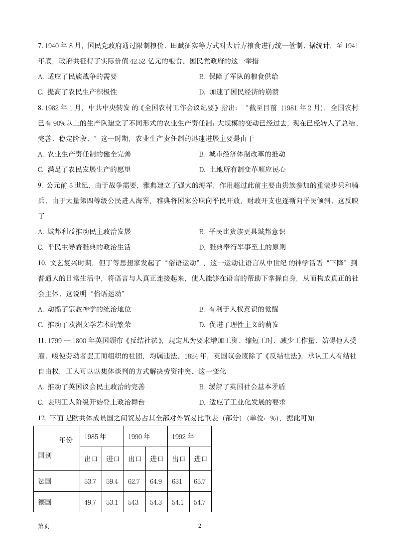 2022届河南省洛阳市高三二模历史试题（解析版）.doc第2页